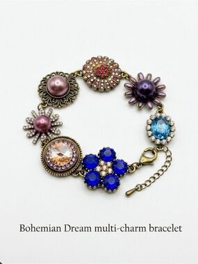 Pink and Blue Crystal Floral Bracelet - Women Jewelry